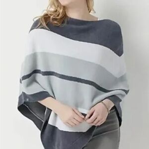 Barefoot Dreams CozyChic ultra lite ocean breeze poncho gray stripe one size